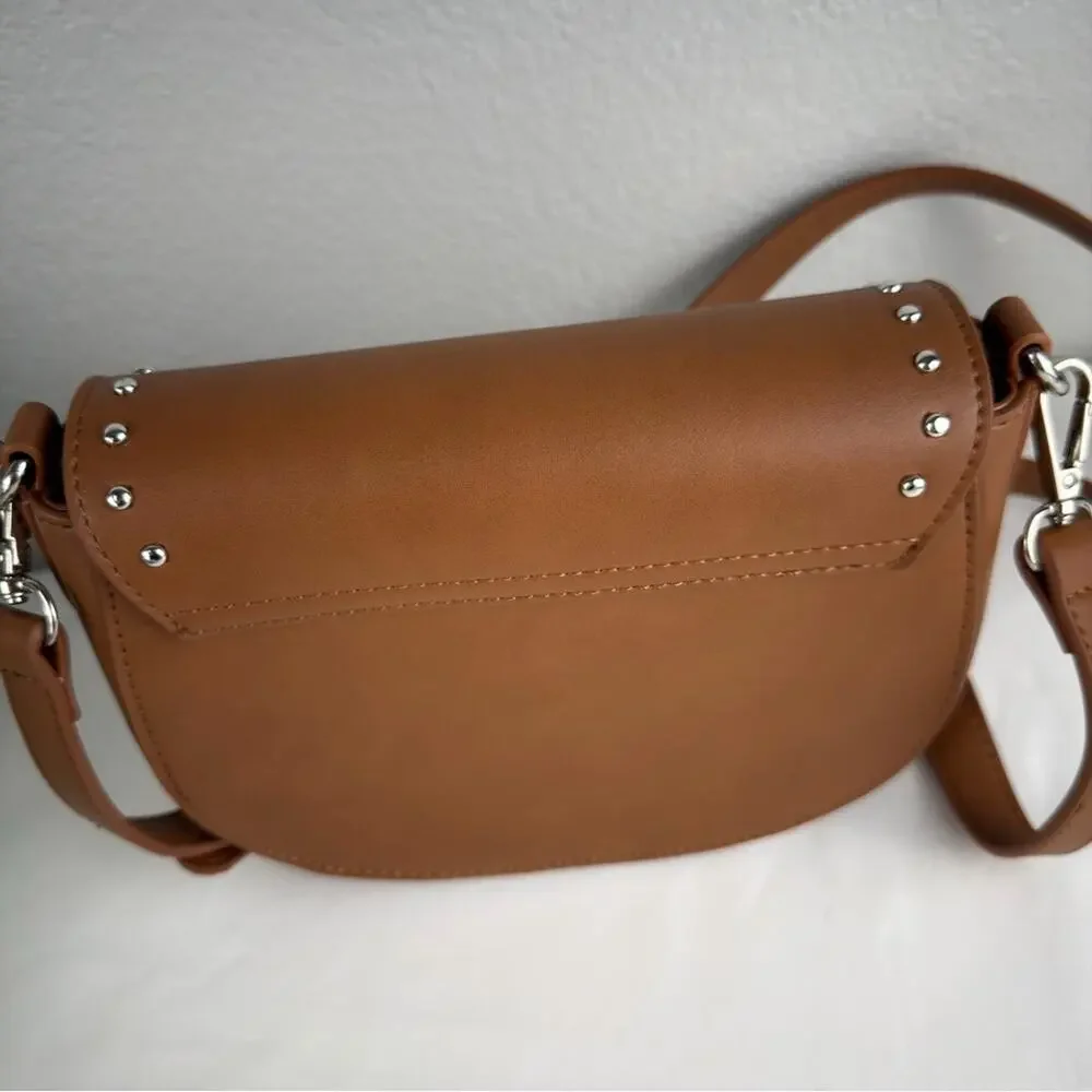 NWOT BOSTANTEN Crossbody Bag Women Vegan Leather Purse Studded Brown